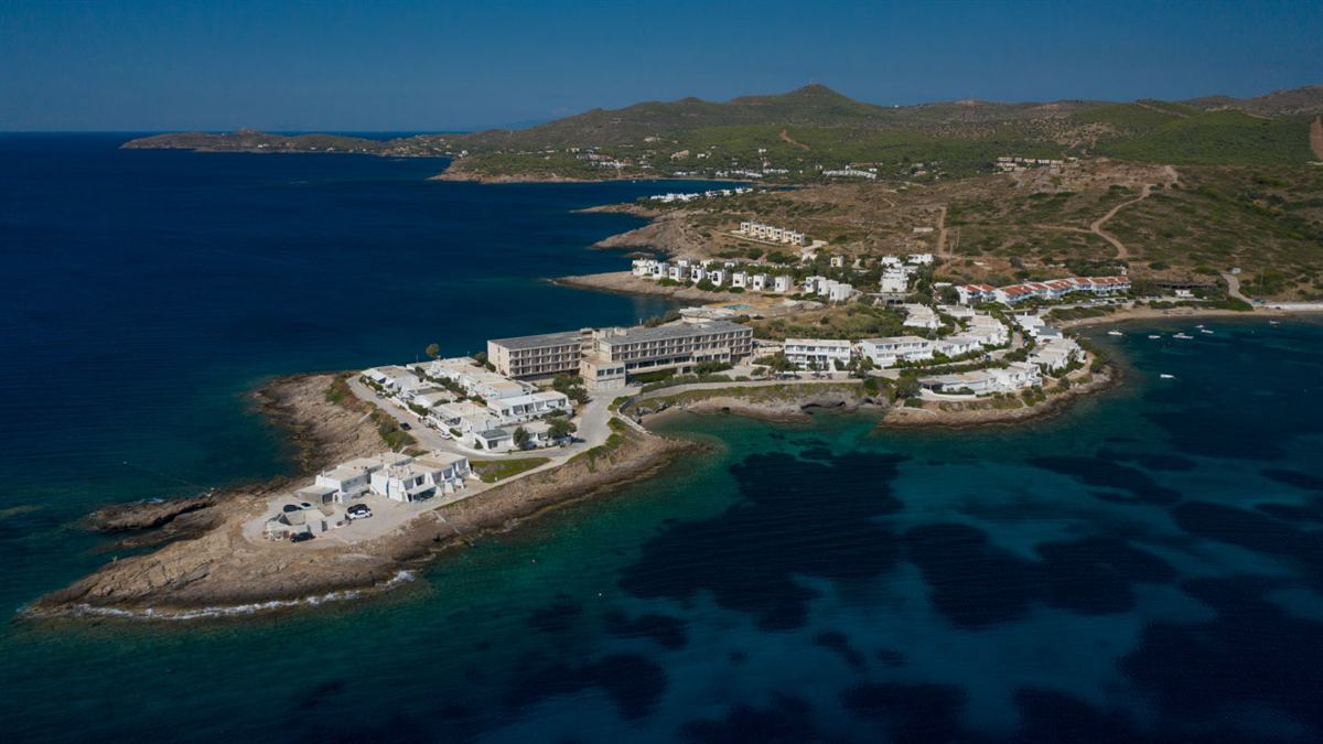 Aerial view of the Sounio resort peninsula development
